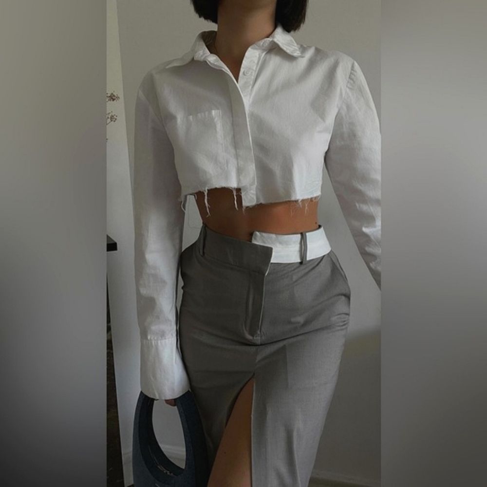 ZARA GRAY DOUBLE WAISTED SKIRT